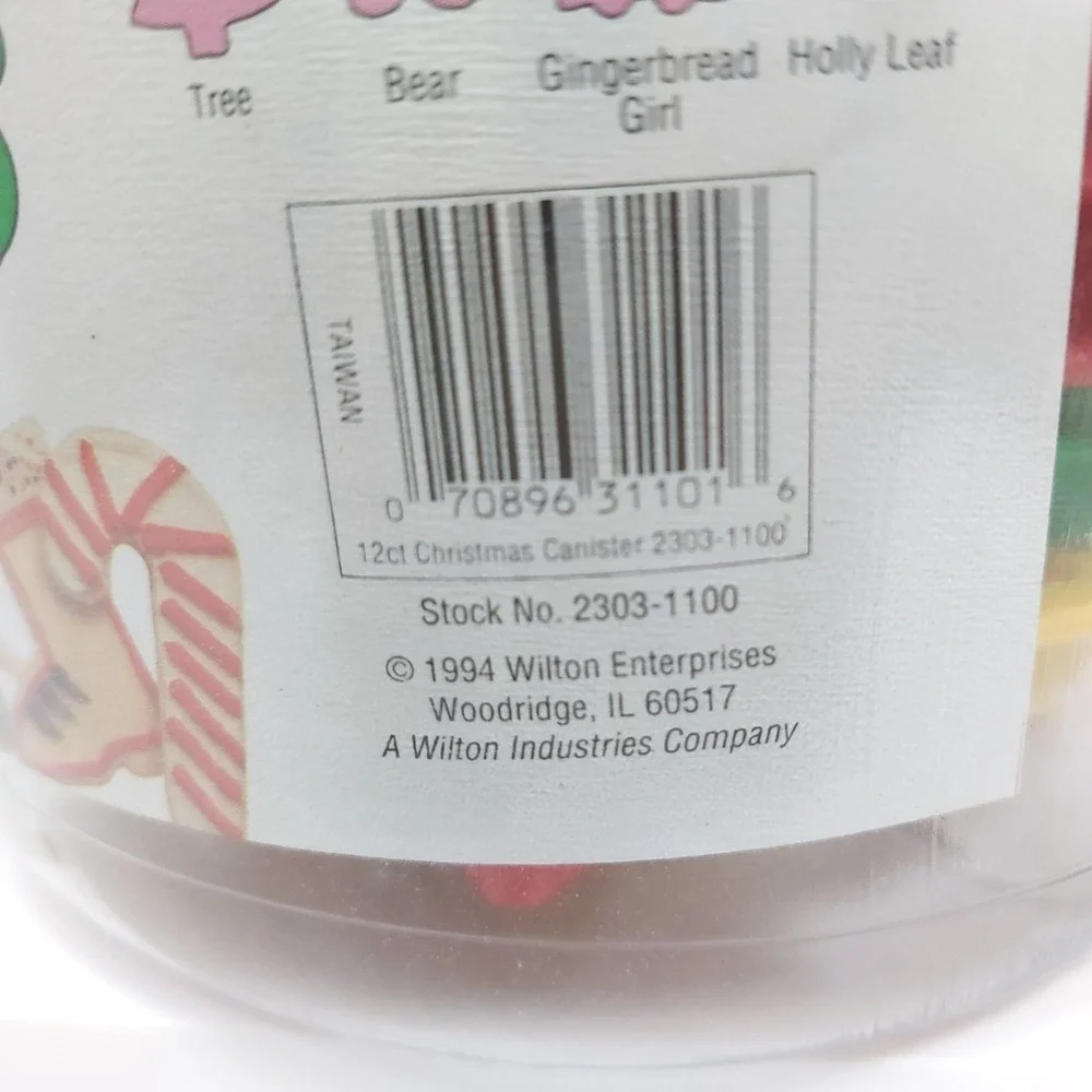 Wilton 1994 12 Piece Holiday Christmas Cookie Cutters‎ Plastic Canister